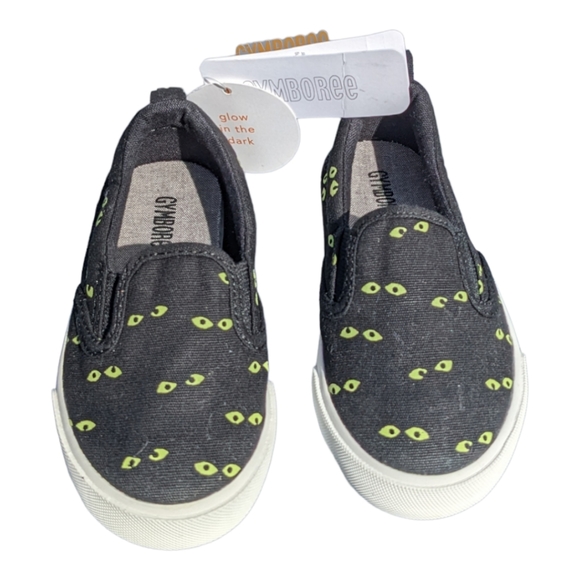 Gymboree Baby size 7 Black/Green Glow in the Dark Eyes Slip On Shoe - Picture 2 of 9